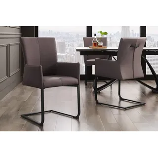 riess-ambiente Esszimmerstuhl SAMSON taupe grau / schwarz · Schwingstuhl mit Echtleder-Bezug (Einzelartikel, 1 St), Esszimmer · mit Armlehnen & Metallrahmen · bis 120kg belastbar braun