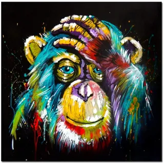 Nativeemie Buntes Denken AFFE Wandkunst Leinwand Wilde Tiere Pop Art Poster Gemälde Wanddekoration Bilder Wohnkultur 90x90cm / 35.4 "x35.4 Rahmenlos