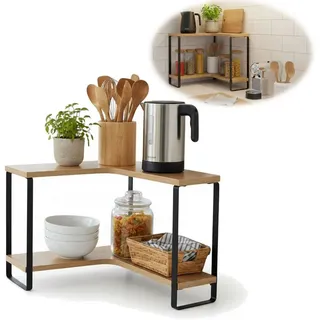 LS-LebenStil Eckregal Küchenregal Eckregal Holz 30x30cm stehend 2 Ebenen Aufbewahrungsregal, Küche & Bad - Gewürzregal über Eck - Organizer für Tassen Gewürze 1-tlg., Dekoregal als für Arbeitsplatte - Modern & Platzsparend braun 30 cm x 30 cm x 28 cm