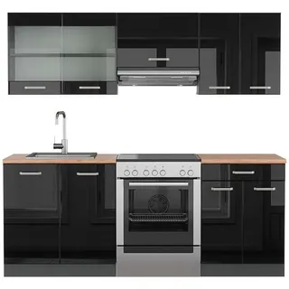 Vicco Küchenzeile R-Line 200 cm Schwarz Hochglanz/Anthrazit