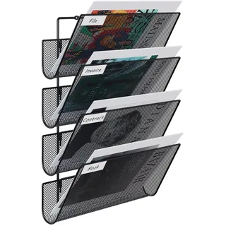 EasyPAG 4 Fächer Strapazierfähig Metall A4 Zeitschriftenhalter Wand Zeitschriften Wandhalter Aktenablage Dokumentenhalter Hängend Magazin Organizer Flyerhalter Prospektspender,Schwarz