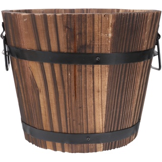 Angoily Holz Blumentopf Garten Holzfass Blumenkasten Kaktus Sukkulenten Topf Pflanzgefäß Blumenvase Vintage Übertopf Eimer Blumenkübel Blumeneimer Pflanztopf für Landhaus Deko Vase Balkon Dekoration