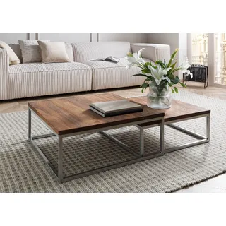 MASSIVMOEBEL24.DE Couchtisch 2er-Set Braun Sheesham 75 x 75 x 30 cm
