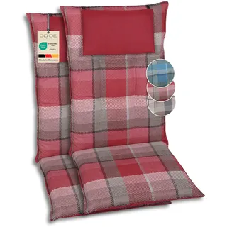 GO-DE Textil Bequeme und attraktive Polsterauflagen für Hochlehner-Gartenstühle (2er-Set, Karo rot, Hochlehner)