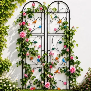 unho Rankhilfe 2er Set, Rankgitter Metall 214 cm für Kletterpflanzen | Dekoratives Spalier mit Vogel- & Blumenmotiv, 20 cm Erdspieße, für Rosen, Clematis, Efeu, Gartenbeete & Hauswände