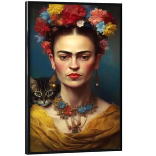artboxONE Poster mit schwarzem Rahmen 45x30 cm Floral Frida Kahlo Love Cats - Bild Frida Kahlo Boho digital Art
