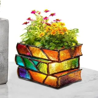 Dekorative Buchvase Für Blumen  Blumenvase In Form Gestapelter Bücher, Pflanzgefäß Für Sukkulenten, Büro- Und Heimdekoration, Geschenk Für Bücherliebhaber, Garten