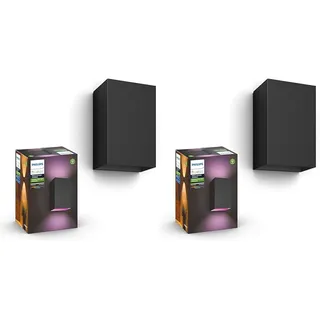 Philips Hue White & Color Ambiance Resonate Outdoor Wandleuchte (1.180 lm), Dimmbare Außenleuchte mit 16 Mio. Farben, Smarte Lichtsteuerung über Sprache oder App, Schwarz (Packung mit 2)