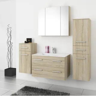 Küchen-Preisbombe TOP Badmöbel / Badezimmer Regina 5tlg. Set in Sonoma Eiche mit 80 cm Waschtisch