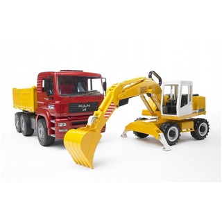 Bruder® Spielzeug-Bagger 02751 MAN TGA Kipplastwagen mit Liebherr Schaufelbagger, (2-tlg), Maßstab 1:16, Baufahrzeuge gelb