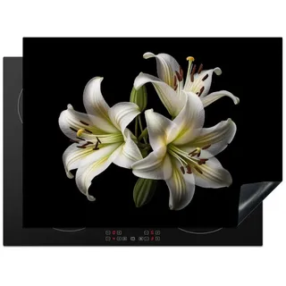 MuchoWow Herd-Abdeckplatte Lilie - Blumen - Weiß - Natur - Botanisch, Vinyl, (1 tlg), Ceranfeldabdeckung Küche, Herdabdeckplatte Einteilig, 70x52 cm schwarz 70 cm x 52 cm x 0.2 cm