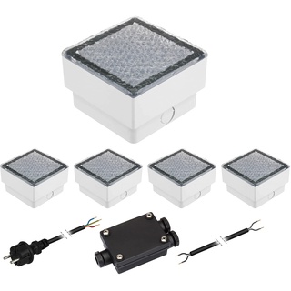ledscom.de 5er-Set LED Pflasterstein CUS Bodenleuchte für außen, kalt-weiß, IP67, 230V, 10x10cm