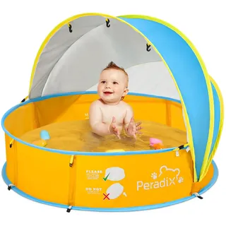 Peradix 4 in 1 Pop Up Baby Planschbecken,Babypool mit UV Schutz Bällepool, Baby Zelt Strandzelt mit Moskitonetz,Tragbare Spielzelt Bällebad Sonnenschutz Sommer für Jahre (Blau-Gelb)