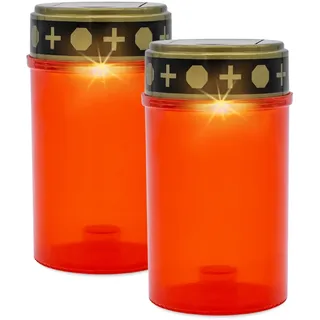 LED Solar Grab Licht warm weiß 2er Set - rot - Trauer Gedenk Friedhofs Kerze