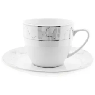 Weissberg Kaffeeservice Kaffeetassen-Set 12-teilig mit Marmor Optik - 175 ml (12-tlg), 6 Personen, Porzellan, für 6 Personen, 12-Teile, aus Porzellan weiß