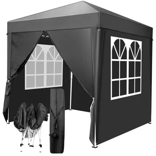 TactFire Pavillon 2x2 m,Faltpavillon,Wasserdicht Stabil Winterfest UV Schutz 50+,420D Oxford,Faltbar Höhenverstellbar,Partyzelt,Gartenzelt,Für Garten Camping,Outdoor,Schwarz,4 Seitenteilen