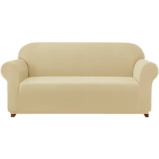 subrtex kariert Sofabezug Sofahusse Sesselbezug Stretchhusse Sofaüberwurf Couchhusse Spannbezug(3 Sitzer,Khaki)