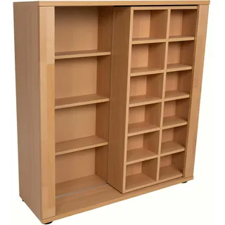 CD-Schieberegal Siro Type 50, Bücherregal H112 x B100 x T37 cm, Holzregal Buche, Regalmodul 4x Regalablagen + Schieberegal mit 12 Fächern, CD-Regal, Spielzeugregal, Organizer Regal, stabiles Büroregal