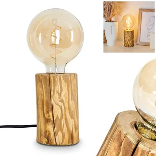Tischleuchte Canedo, 1-flammige Tischlampe aus Holz in Natur/Schwarz, moderne Leuchte im skandinavischen Design mit An-/ & Ausschalter am Kabel, 1 x E27, ohne Leuchtmittel