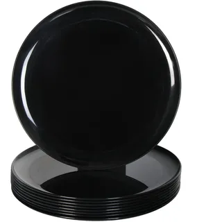 Youngever 9 Stück 25CM Große Kunststoff Teller, Mehrweg Plastik Teller Set, Party Geschirr, Mikrowellengeeignet, Spülmaschinenfest (Black)