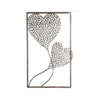Casablanca - Wanddeko "2 Purley Hearts" - Metall - silber - antikfinish - 30 x 50cm