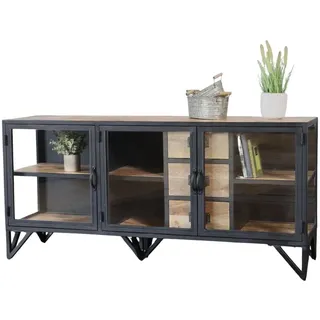 Lowboard Metall schwarz Glas BARBAR Industrial Style Sideboard Kommode TV-Board
