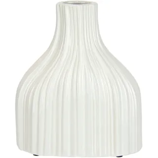 Dekovase I.GE.A. "Blumenvase aus Keramik, geriffelt, bauchig, glänzend, Keramikvase", weiß, B:17cm H:21cm T:8cm, Keramik, Vasen, Deko-Vase für Blumen, Pampasgras, Trocken- oder Kunstblumen u. Zweige