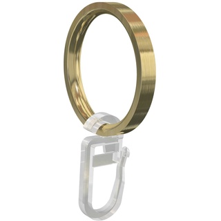 Flairdeco Gardinenringe/Ringe mit Faltenhaken, Metall, Messing-Optik, 33/27 mm, 12 Stück