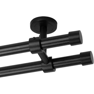 Ventanara® Gardinenstange schwarz matt 19mm 2-läufig mit Endstücken und Halterungen für Deckenmontage (Standard, 140 cm / 2-läufig/Decke)