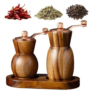 Salz- Und Pfeffermühle – Handgekurbelte Küchenhelfer Aus Holz, Manuelles Mahlwerk-Set Aus Akazienholz, Keramik-Mahlkern | Pfefferstreuer, Salzmühle Zum Würzen Von Kreuzkümmelbohnen-Chili-Kochen