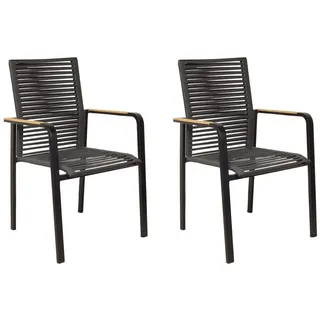 LC Garden 2er Set »Toronto« Stapelstuhl Rope schwarz mit Rope-Geflecht inkl. Teakholz Armlehne Gartenstuhl stapelbar