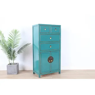 chinesische Kommode Sideboard 4 Schubladen 2 Türen türkis RAL5018 #M-KOM-A35T