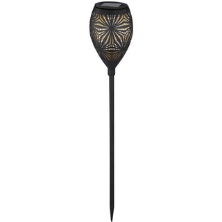 Solarlampe schwarz Außenleuchte modern Steckleuchte Gartendeko, Terrassenlampe Dekorstanzungen Erdspieß, Metall gold, 1x LED warmweiß, DxH 11x58 cm