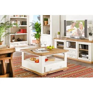 Couchtisch quadratisch MEXICO weiß / honig, Pinie, Landhausstil Möbel, shabby