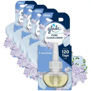 Glade electric scented oil Nachfüller, elektrischer Raumduft Duftstecker mit Duftöl, Pure Clean Linen, 4er Pack (1 x 20 ml)