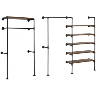 WOLTU Kleiderstange industrial schwarz, Kleiderständer wand, Garderobenständer mit Ablage, für Schlafzimmer, Kleiderstangensystem aus Metallrohren MDF