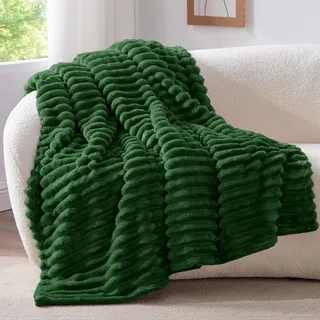 BEDELITE Kuscheldecke Flauschig Deko Decke für Sofa, Dunkelgrün, 125x150