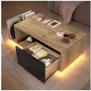 OKWISH Couchtisch Beistelltisch Sofatisch (dimmbare Lichtatmosphäre, als Raumteiler und Beistelltisch verwendbar), Multifunktionales Retro-Sideboard beige