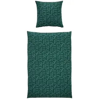 Esprit Wendebettwäsche E-Scatter Big, Grün, Dunkelgrün, Textil, Schriftzug, 155x220 cm, Oeko-Tex® Standard 100, hautfreundlich, angenehm wärmend, samtiger Griff, weiche und anschmiegsame Oberfläche, Schlaftextilien, Bettwäsche, Bettwäsche, Übergrößen-Bettwäsche