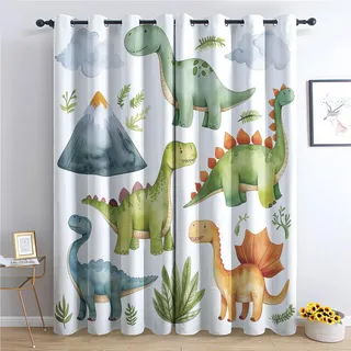 Bunte Dino Vorhang, Dinosaurier Gardinen,2er Set Verdunkelungsvorhang, Cartoon Vorhänge, Wohnzimmer Kinderzimmer Schlafzimmer Thermovorhang Schallschutz Blickdichte vorhänge, 280x260 cm i9&a160