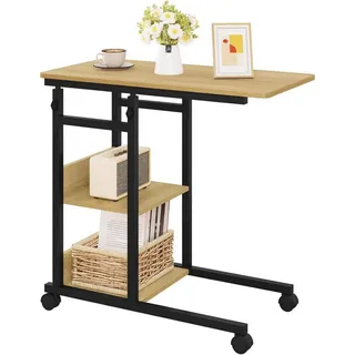 Woltu Beistelltisch, Eiche, Metall, 2 Fächer, Rechteckig, C-Form, 80x76x40 cm, Wohnzimmer, Wohnzimmertische, Beistelltische