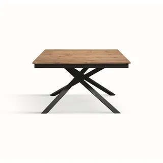 KONTE.DESIGN Tisch Volpaia aus Holz, rustikale Eiche und Basis aus lackiertem Metall in Anthrazit, ausziehbar 160 x 90 cm - 210 x 90 cm