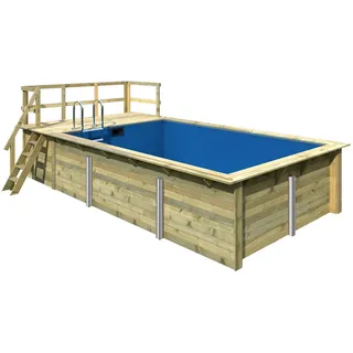 Karibu Massivholzpool-Set 'Modell Rechteck pool-Set 3 A' 477 x 300 x 124 cm mit Sonnendeck und Einhängeleiter