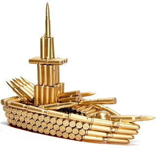 Lovisun Bullet Shell Militärfahrzeug-Skulpturen – Handgefertigtes Panzer, Flugzeug, Kriegsschiff, Metallkunst-Dekor für Zuhause, Büro, Arbeitszimmer für Männer, Veteranen (Kriegsschiff-Modell)