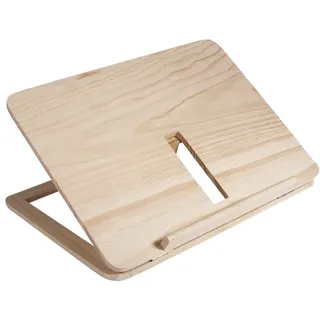 Rayher 62797000 Tablet-Ständer, Buchständer aus Holz, FSC zertifiziert, 28 x 21 x 3,4 cm, Tischständer, Leseständer Holz, verstellbar, drei Winkel, Braun