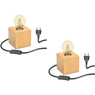 ledscom.de 2x Tischlampe HITO, Holz massiv, eckig, inkl. E27 Lampe 471lm Gold Retro extra-warmweiß