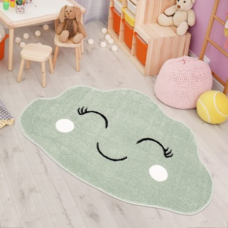 carpet city Kinderteppich Wolke in Mint-Grün für Kinderzimmer in 100x150 cm Wolkenform