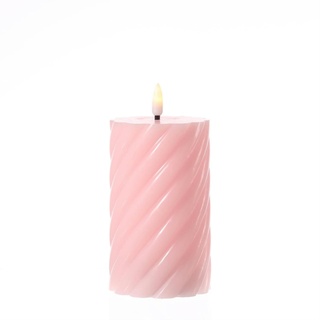 LED Kerze Twist Echtwachs gedrehte Stumpenkerze flackernd H: 15cm Timer rosa