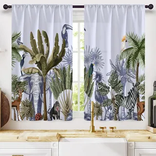 Highdi 2 Stück Kurzgardine Modern Wohnzimmer Küchen, Tiere Printing Kurzer Vorhang Fenster Durchscheinend Fenstergardinen, Bistrogardine Stab Tasche Halbe Fenster (Zebras,W80xL120cm)