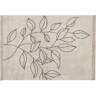 Beliani, Teppich, Teppich Baumwolle beige / schwarz 160 x 230 cm Blumenmuster Kurzflor SAZLI (160 x 230 cm)